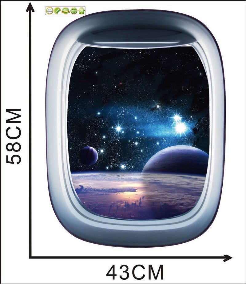 LSHDXD HERRA 3D Planet Universe Galaxy Outer Space Wall Decal Spacecraft Astronaut Wall Stickers, Peel and Stick Removable Space Capsule Window Wall Stickers Wall Mural for Bedroom Living Room Kids Room - Image 2